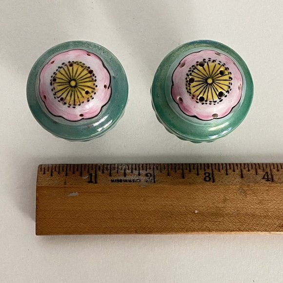 Cherry Blossom Aqua Lusterware Salt Pepper Shakers Made In Japan - Picture 6 of 6